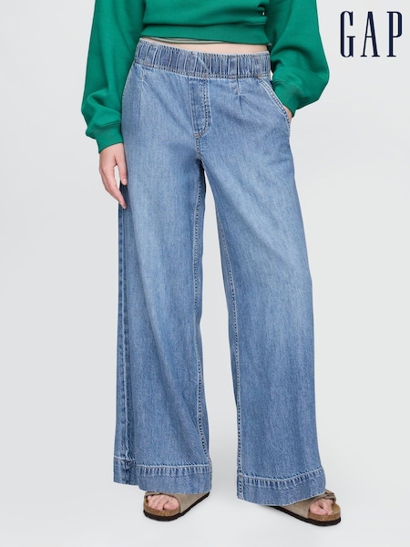 Gap Blue Mid Waist UltraSoft Pleated Easy Baggy Jeans (W78981) | €73