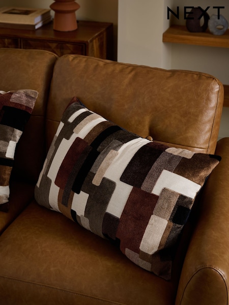 Dark Black/White 40 x 59cm Orson Cut Velvet Cushion (W79042) | 137 QAR