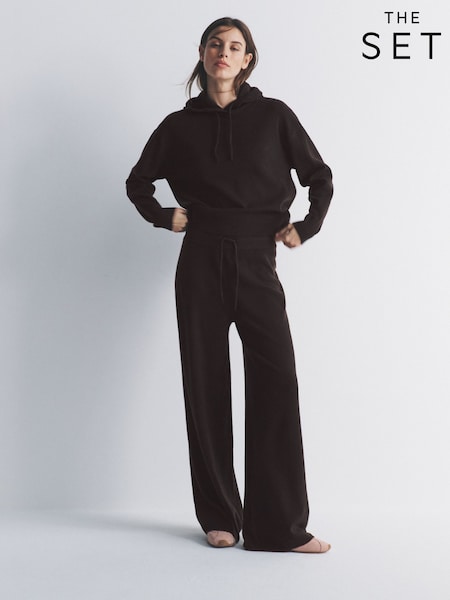 The Set Knitted Ribbed Hoodie and Wide Leg Trouser Co-ord Chocolate Brown (W79051) | Rp 668,000