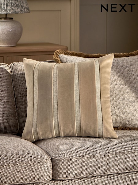 Natural 50 X 50cm Velvet Panel Stripe Cushion (W79116) | 127 QAR