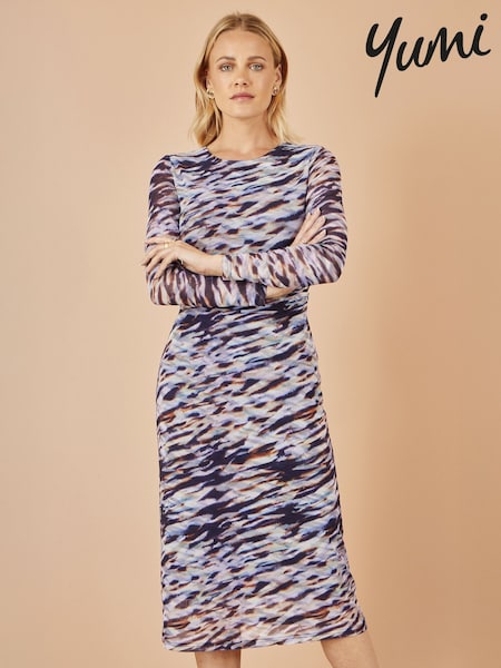 Yumi Grey Abstract Stripe Ruched Bodycon Midi Dress (W79141) | €85