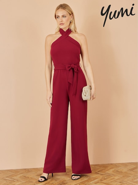 Yumi Red Cross Over Halter Neck Jumpsuit (W79154) | R$ 495