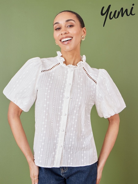 Yumi White Broderie Anglaise Puff Sleeve Shirt (W79155) | €58
