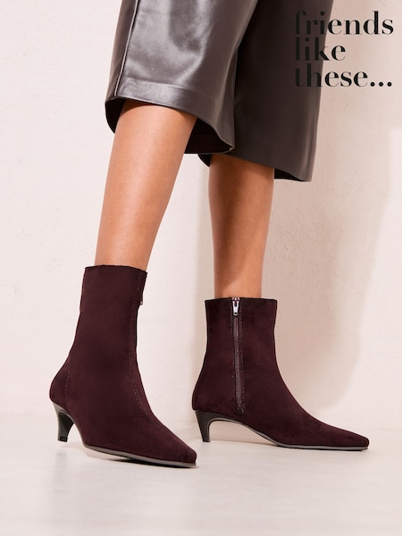 Friends Like These Berry Red Standard fit Faux Suede Kitten Heel Smart Point Ankle Boots (W79174) | AED208
