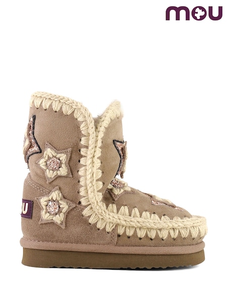 Mou Grey Eskimo Sheepskin Lined Kids Crochet Stars Suede Boots (W79497) | €295