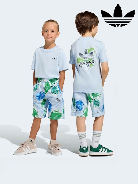 Blå - adidas Originals Graphic T-Shirt and Shorts Little Kids Set (W79820) | kr518