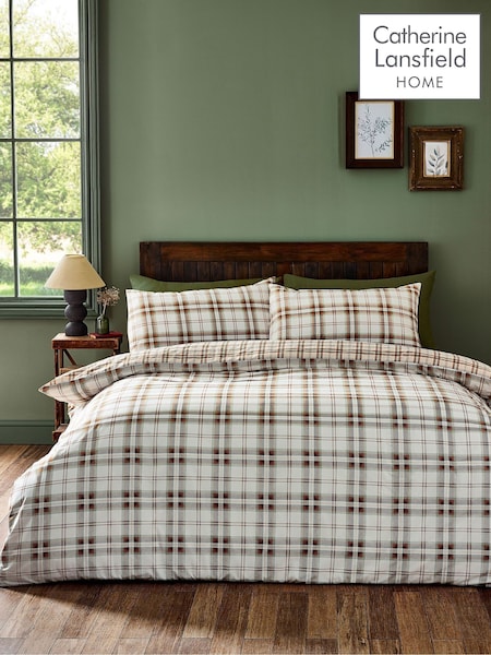 Catherine Lansfield Burnt Orange Kelso Check Reversible Duvet Cover Set (W80538) | CHF 28 - CHF 45