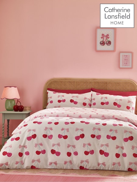 Catherine Lansfield Pink Cherries and Bows Reversible Duvet Cover Set (W80554) | €23 - €37