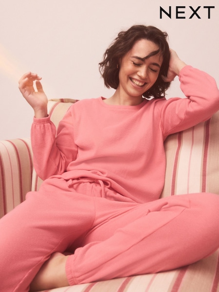 Bright Pink Cosy Waffle Long Sleeve Pyjamas (W80703) | AED143