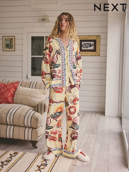 Yellow Viscose/Linen Blend Button Through Pyjamas (W80713) | 245 QAR