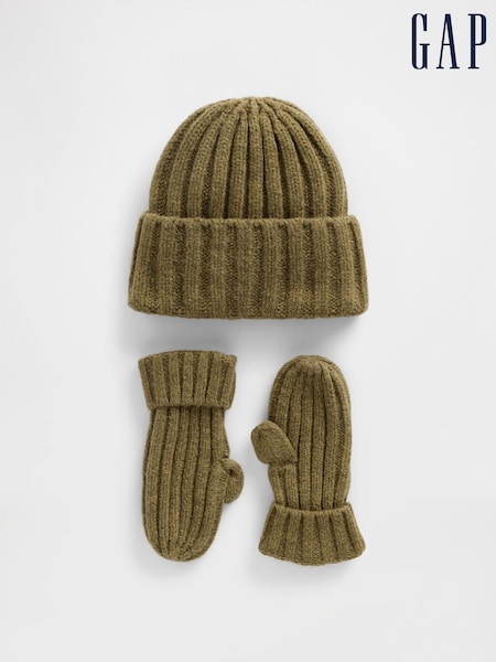 Gap Green Soft Touch Rib Beanie and Mittens Set (6mths-3yrs) (W80754) | €32