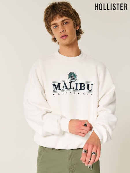 Hollister Baggy Destination Graphic Print Cinched Bottom Cream Sweatshirt (W80796) | €45