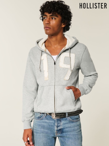 Hollister Grey Logo Waffle Lined Boxy Zip-Up Hoodie (W80807) | €63