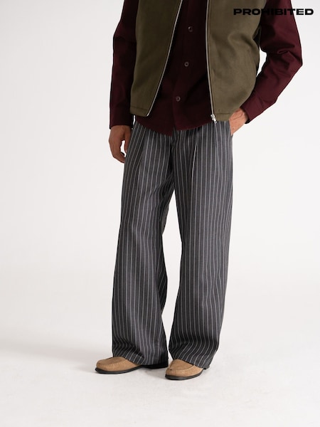 Prohibited Grey Pinstripe Pleated Trousers (W80842) | €86
