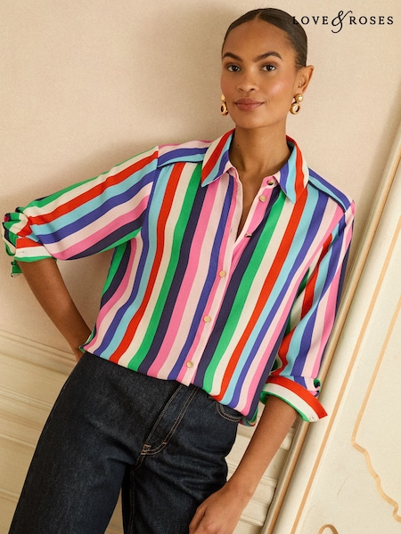 Love & Roses Multi Stripe Long Sleeve Button Through Shirt (W80862) | AED188