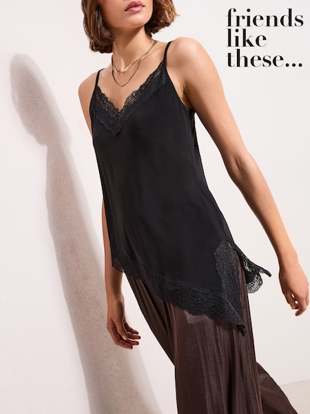 Friends Like These Black Lace Trim Asymmetric Cami (W80919) | $56