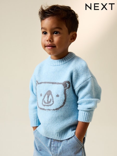Blue Bear Character Knitted Crew Neck Jumper (3mths-7yrs) (W80926) | € 20 - € 23