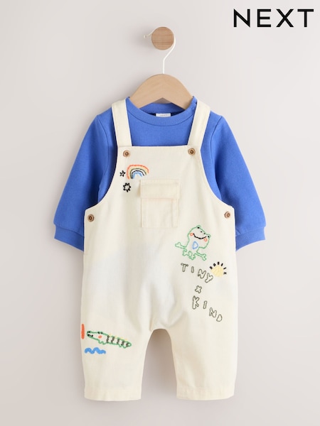 Neutral/Blue Characters Baby Twill Dungarees and Bodysuit Set (0mths-2yrs) (W81204) | AED112 - AED122