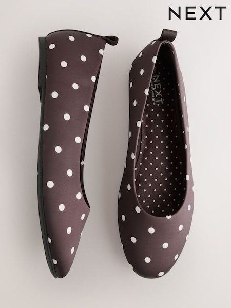 Chocolate Brown Polka Dot Forever Comfort® Round Toe Ballerinas (W81359) | 118 QAR