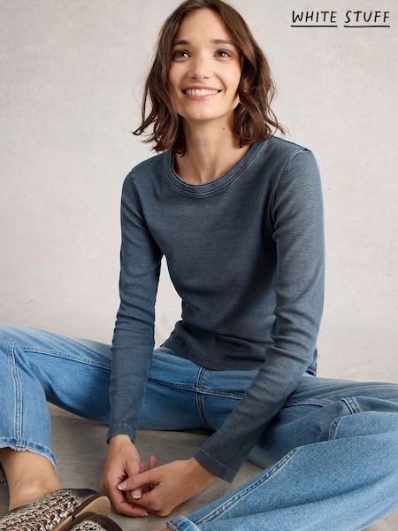 White Stuff Blue Sadie Long Sleeve Rib T-Shirt (W81588) | €44