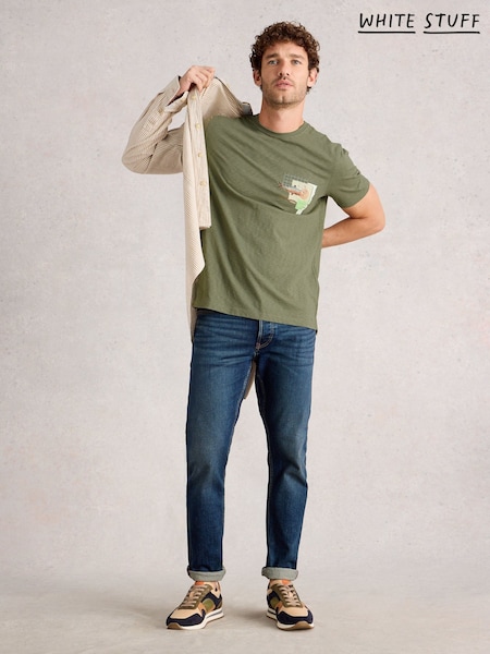 White Stuff Green Abersoch Graphic Print Map Fish T-Shirt (W81613) | AED172