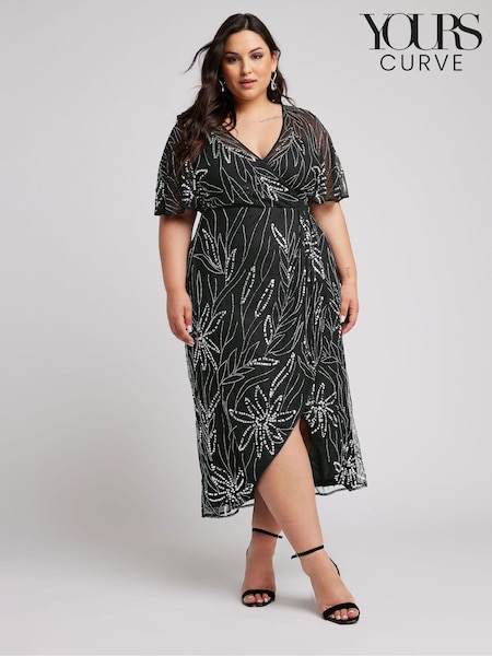 Yours Curve Black Luxe Embellished Wrap Maxi Dress (W81642) | €165