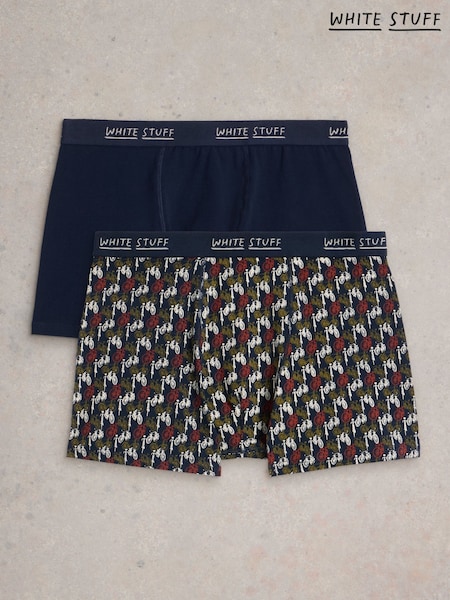 White Stuff Blue Hove Print & Plain Boxers 2 Pack (W81649) | €25