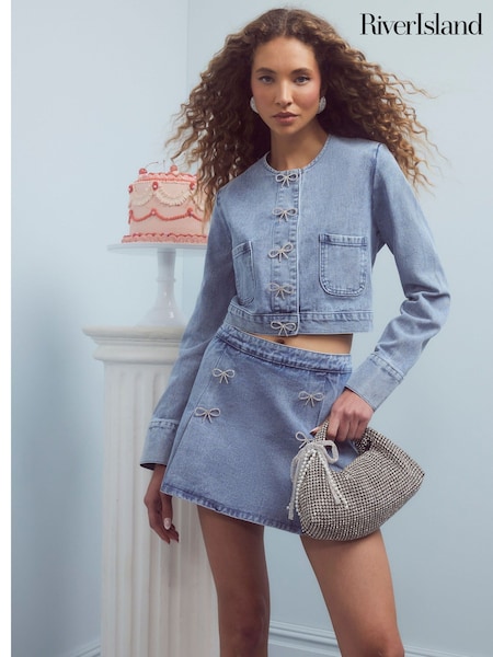 River Island Blue Denim Bow Button Jacket (W82298) | €65