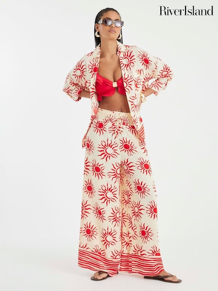 River Island Cream Sun Print Beach Trousers (W82302) | €53