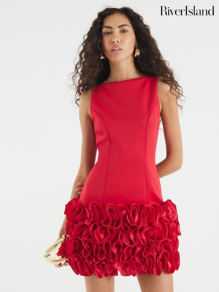 River Island Red 3D Floral Print Hem Mini Dress (W82310) | €76