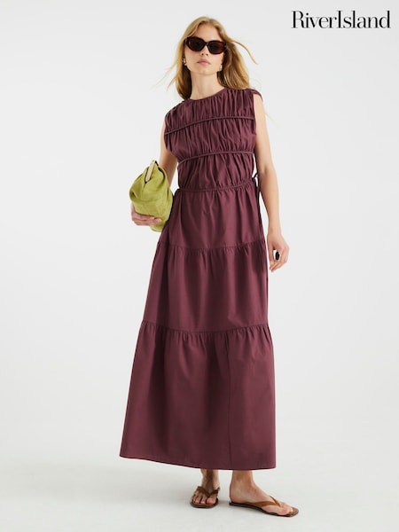 River Island Purple Draw String Tiered Maxi Dress (W82323) | R$ 585