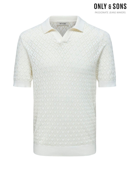Only & Sons White Knitted Polo Top (W82382) | € 47