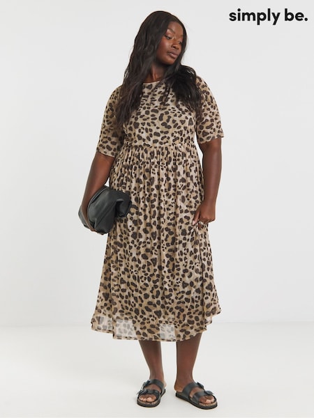 Simply Be Animal Short Sleeve Mesh Midi Dress (W82462) | €48