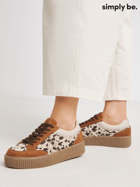 Simply Be Brown Cow Print Chunky Lace Up Trainers (W82463) | €69
