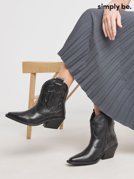 Negro - Simply Be Embroidered Ankle Western Boots (W82485) | 92 €
