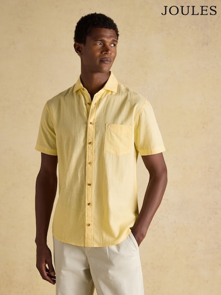 أصفر - Joules Linen Blend Short Sleeve Shirt (W82494) | ‏245 د.إ.‏