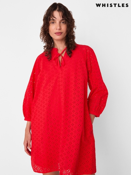 Whistles Red Broderie Cotton Mini Dress (W82635) | €213