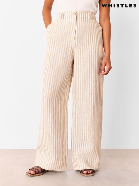 Whistles Nude Petite Linen Stripe Trousers (W82646) | €138