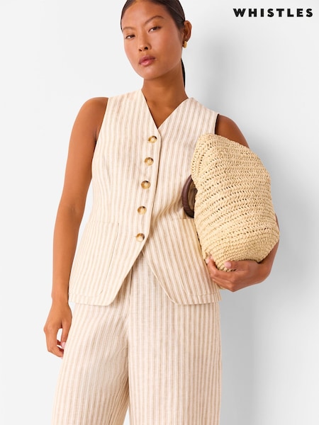 Whistles Nude Petite Linen Stripe Waistcoat (W82648) | R$ 1.075