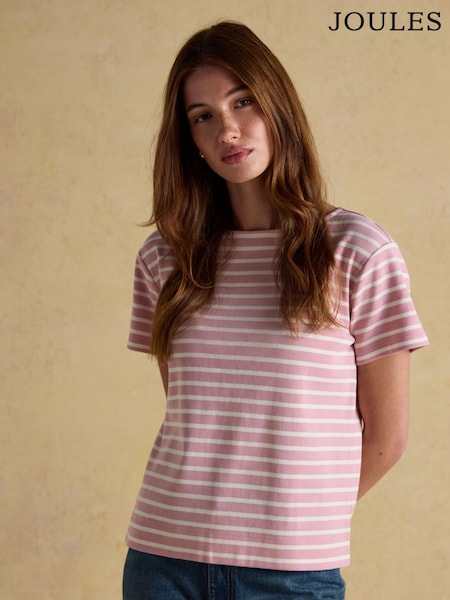 Harbour Pink/Cream Short Sleeve Boat Neck Breton Top (W82662) | R$ 255