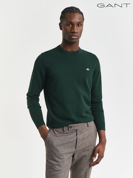 GANT Dark Green Classic Cotton Crew Neck Knit Jumper (W82815) | €146