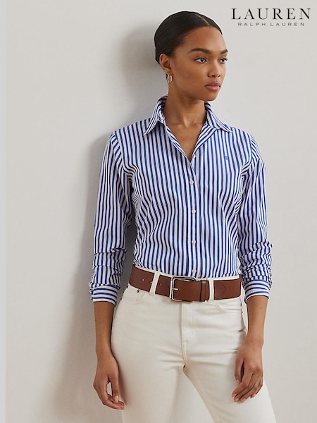 Lauren Ralph Lauren Blue Jamelko Stipe Cotton Logo Shirt (W82832) | €213