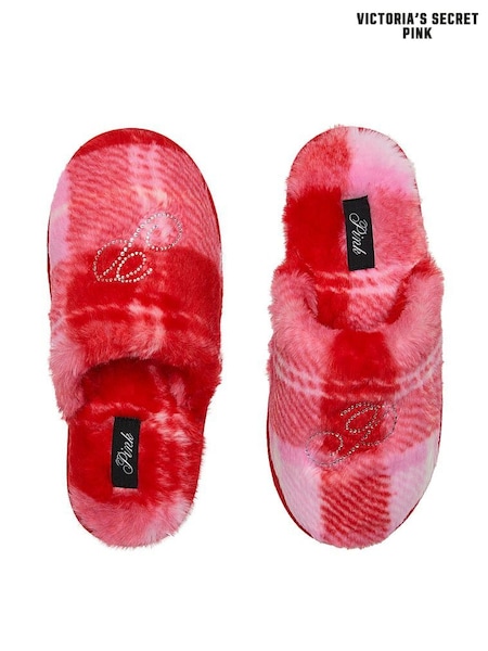 Victoria's Secret PINK Pink Tartan Faux Fur Slippers (W82884) | €50.50