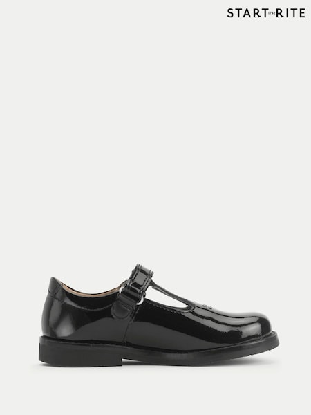 Start-Rite Girls Luxe Shiny Patent T-bar First School Black Shoes (W82887) | €60