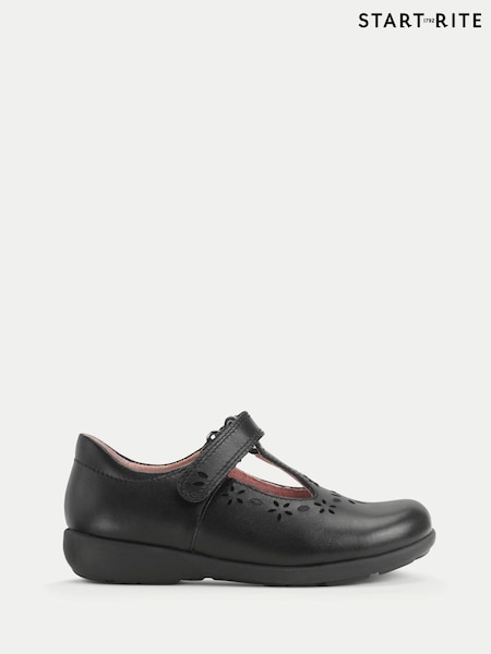 Start-Rite Girls Charlotte Leather Rip-Tape T-bar School Black Shoes (W82888) | 75 €