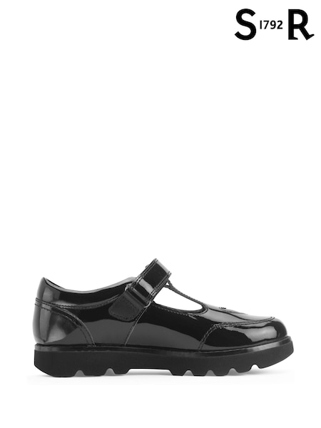 Start-Rite Girls Locket Shiny Patent T-bar Rip-Tape Chunky School Black Shoes (W82893) | 262 QAR