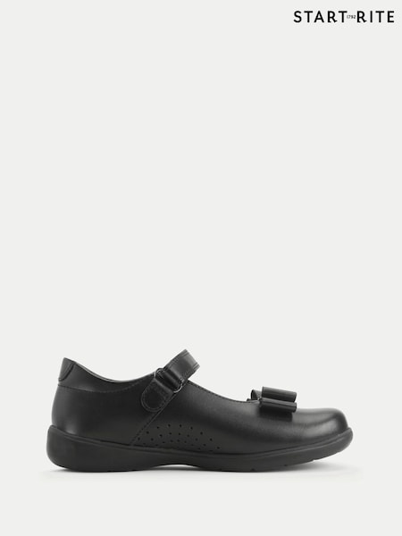 Start-Rite Girls Bella Leather Mary Jane Rip-Tape Bow School Black Shoes (W82895) | €69