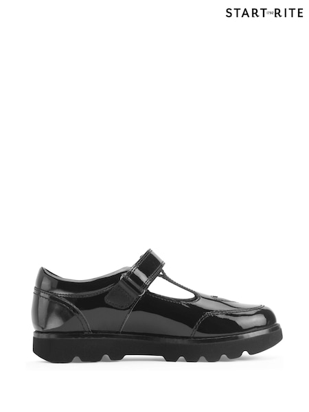 Start-Rite Girls Locket Shiny Patent T-bar Rip-Tape Chunky School Black Shoes (W82896) | 83 €