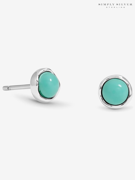 Simply Silver Silver Tone Semi Precious Turquoise Stud Earrings (W82956) | €25