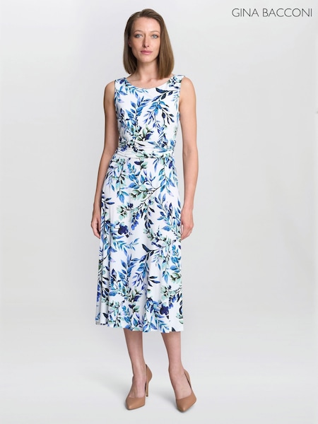 Gina Bacconi George Floral Print Midi White Dress (W82977) | €179